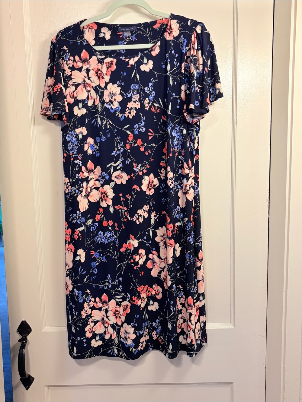 Tommy Hilfiger Floral Navy Short-Sleeve Knee Length Dress, Sz 14